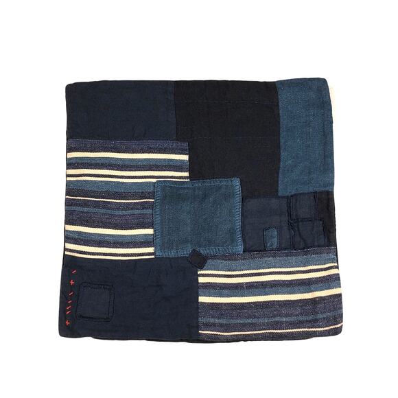 Ralph Lauren Stover Linen Blue Journey End Patchwork 20x20 Throw Pillow Cover - Picture 1 of 5